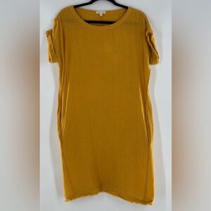 Eileen Fisher Yellow Organic Gauze Cotton Shift Dress Size XS